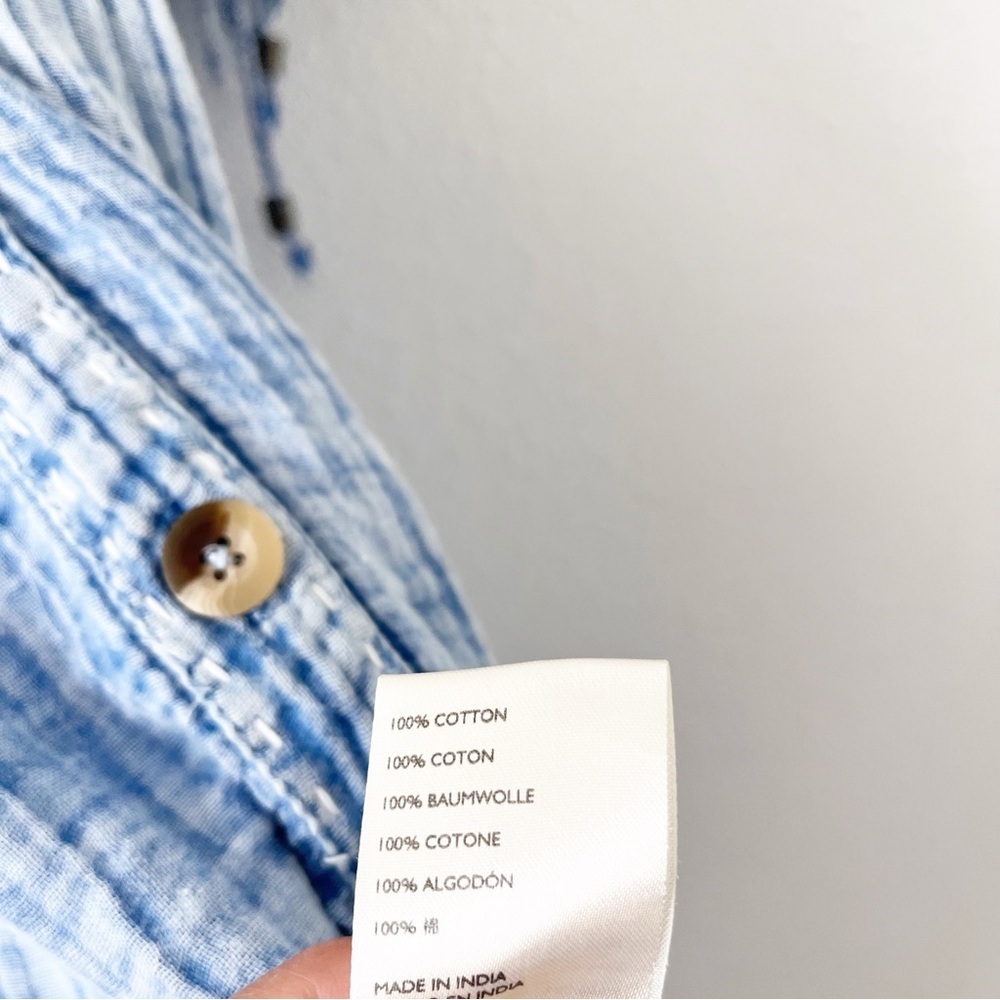 Free People Maya Blue Midi Shirt Dress Boho Oversized Button Down V-Neck - Picture 7 of 9